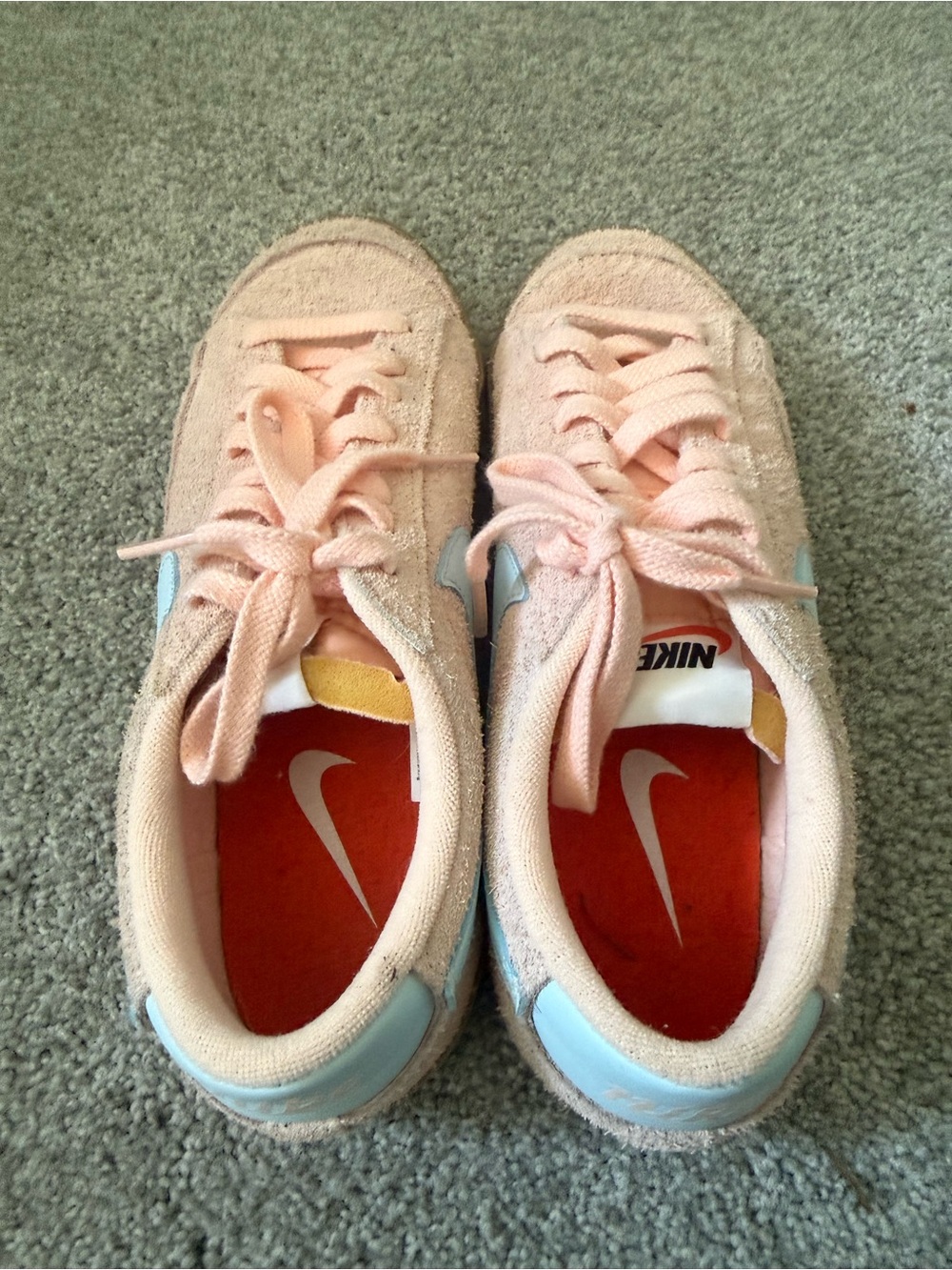 Nike Pink Suede Sneakers with Light Blue Accents